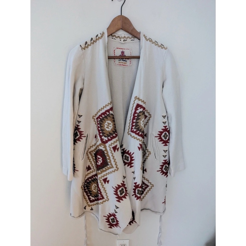 Johnny was grey Embrodered Aztec embroidered drap front cardigan fits S/m